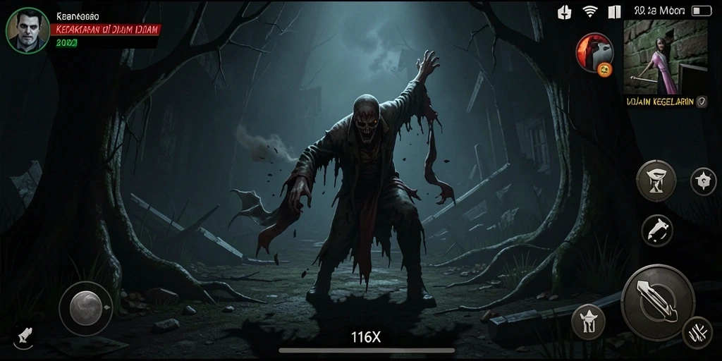 Tangkapan layar menunjukkan gameplay menegangkan di dalam kegelapan.