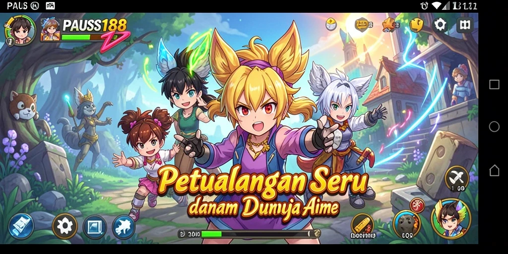 Tampilan gameplay seru dengan karakter anime yang ikonik.