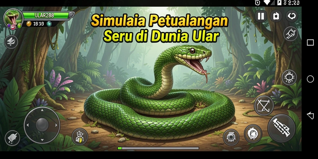 Menampilkan gameplay ULAR288 dengan ular yang bergerak aktif.