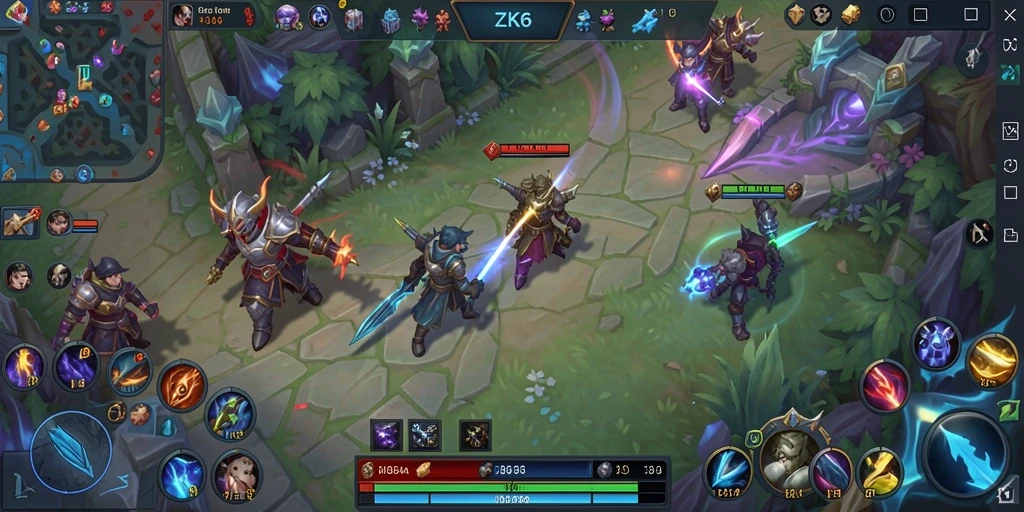 Tampilan gameplay seru dalam ZK6 dengan berbagai karakter dan arena.